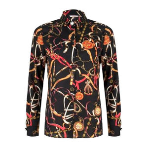 ESQUALO Blouse chain print button down collar decorative button size 12